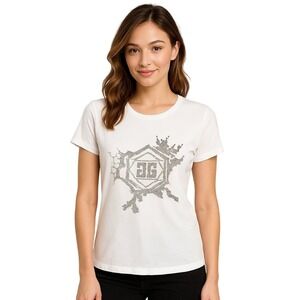 Pink Apple Young‎ Wear Tee S White T-Shirt Short Sleeve Rhinestone Geometric NEW